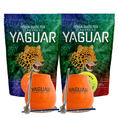 Zestaw Startowy dla dwojga Yerba Mate Yaguar Naranja 500g + Yaguar Menta Limon 500g