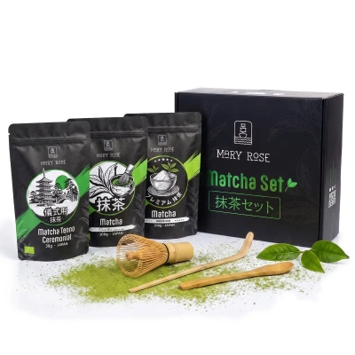 Zestaw prezentowy: 3x matcha japońska + bambusowe akcesoria