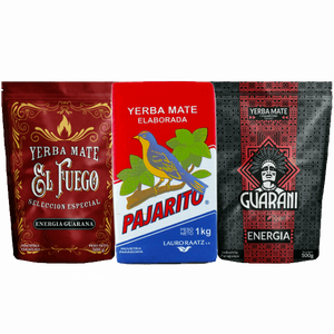 Yerba Mate PAJARITO 1kg + Guarani Energia 500g + El Fuego Energia 500g